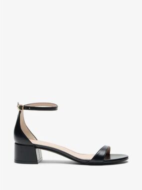Stuart Weitzman Nudist Block Ankle Strap Sandals in Black Leather